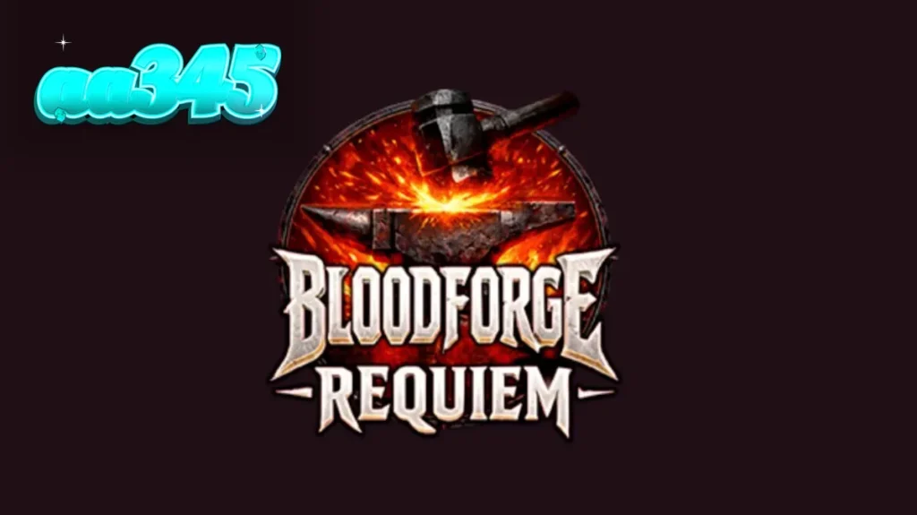 Cenário de fantasia sombria com bigornas e fogo no slot Bloodforge Requiem